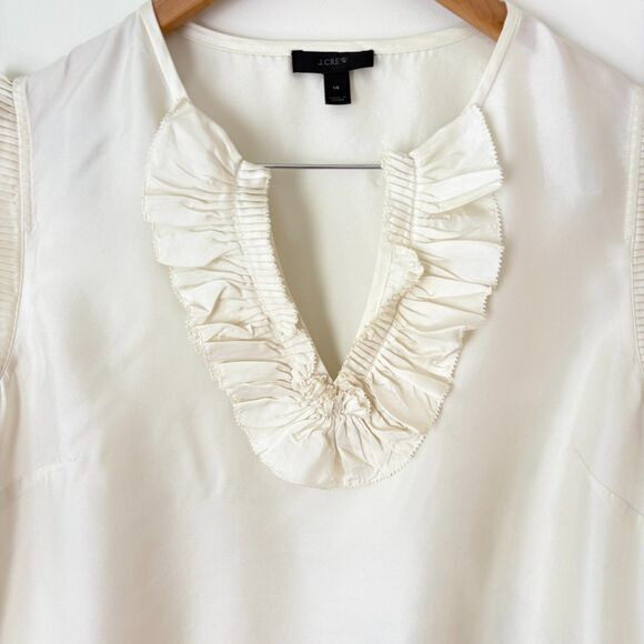 J. Crew Silk Ruffled Top Size 14 Ivory White Sleeveless Classic Preppy Feminine - Picture 3 of 7